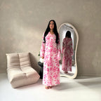 Women's elegant backless floral-lined summer dress with tie-up details