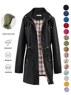 Women's Solid Color Drawstring Zip Up Hooded Trench Coat