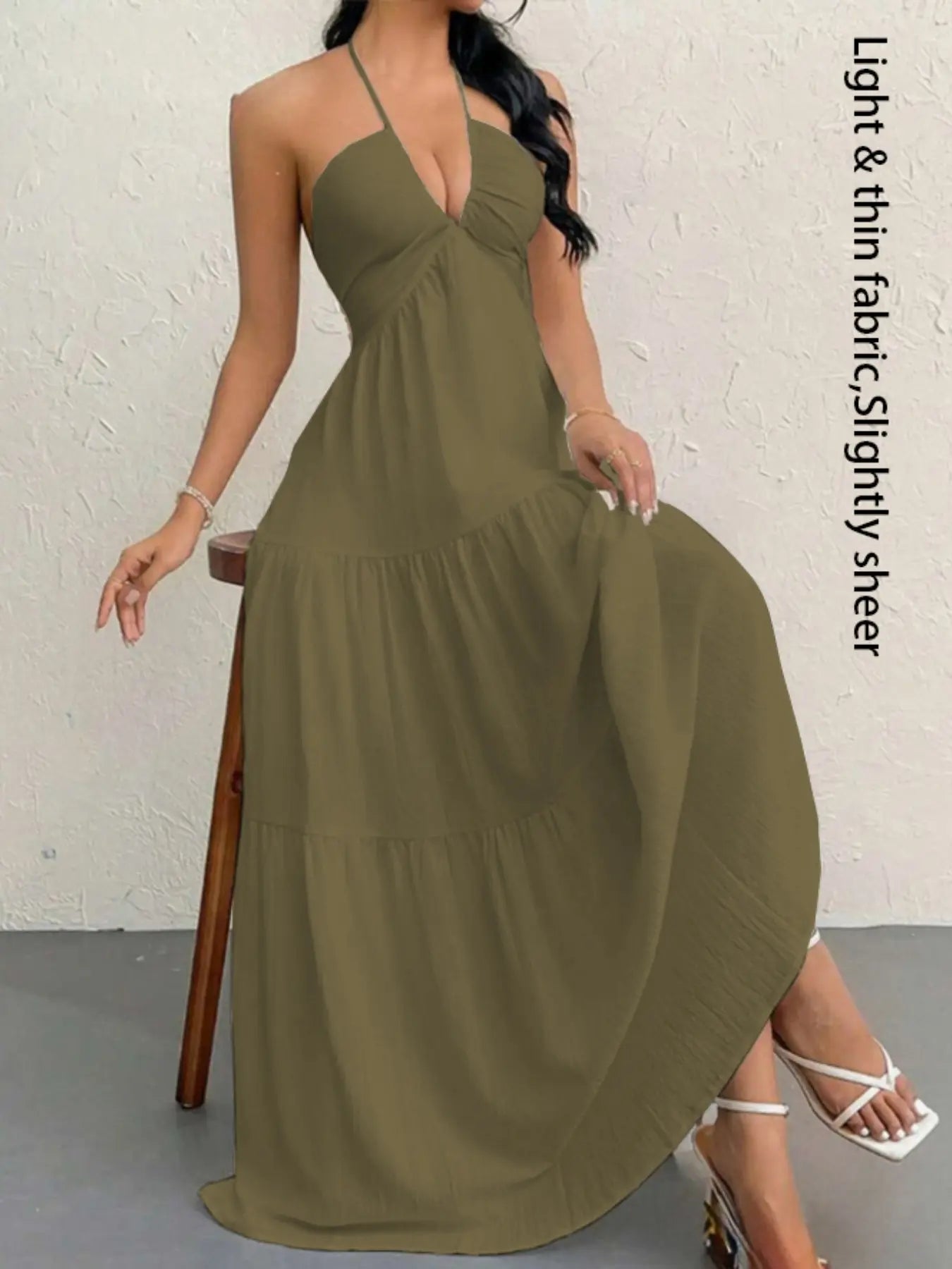 Robe unie pour femme, vêtements d'été pour femme, robe décontractée sans manches et dos nu pour les vacances à la plage, vêtements d'été pour femme