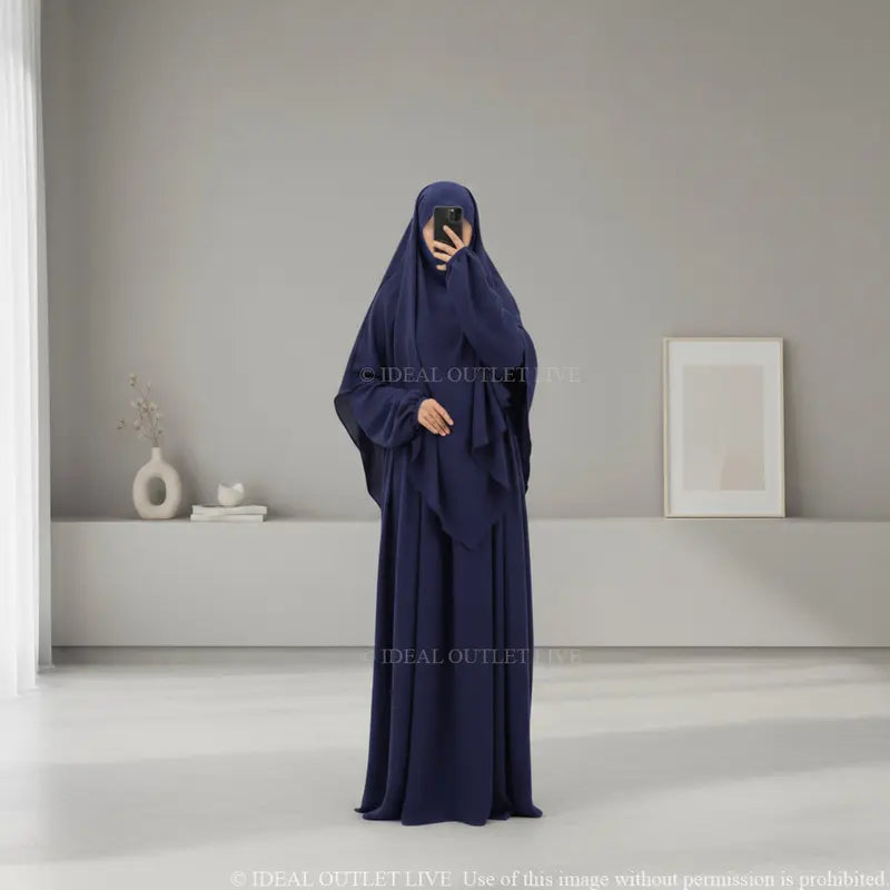 Il completo da preghiera, Abaya Khimar 2 pezzi in tessuto Jazz, Mastour e pratico