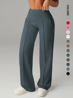 Joggers da donna a vita alta con tasche laterali, pantaloni da yoga sportivi casual, vestibilità ampia con elastico in vita, leggings lunghi regolari per tutte le stagioni