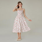 Robe longue d'été de style corset milkmaid sans manches à bretelles pour femme
