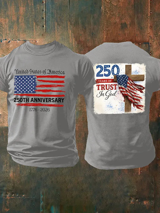 T-shirt da uomo retrò "In God We Trust" 250° anniversario 1776-2026 con stampa
