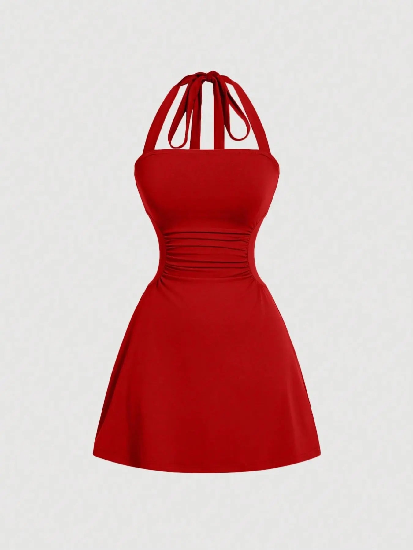 Robe licou unie froncée à nouer dans le dos pour femme