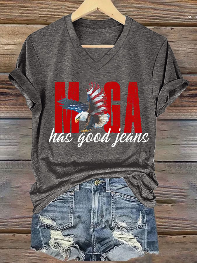 🔥Acquista 3 e ottieni il 15% di sconto🔥T-Shirt con Stampa Jeans Retrò con Scollo a V