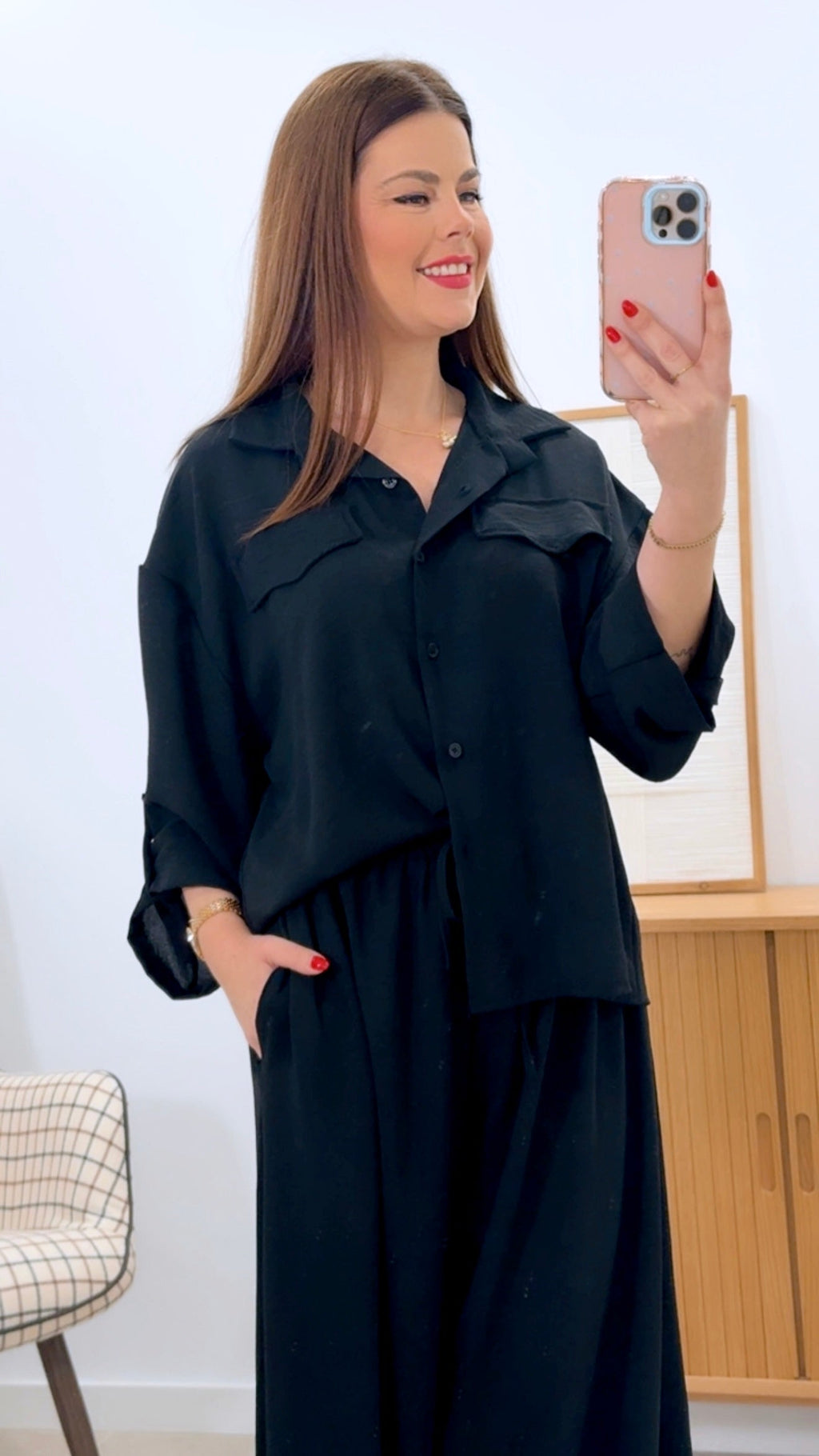 ENSEMBLE CHEMISE + PANTALON LARGE UNI