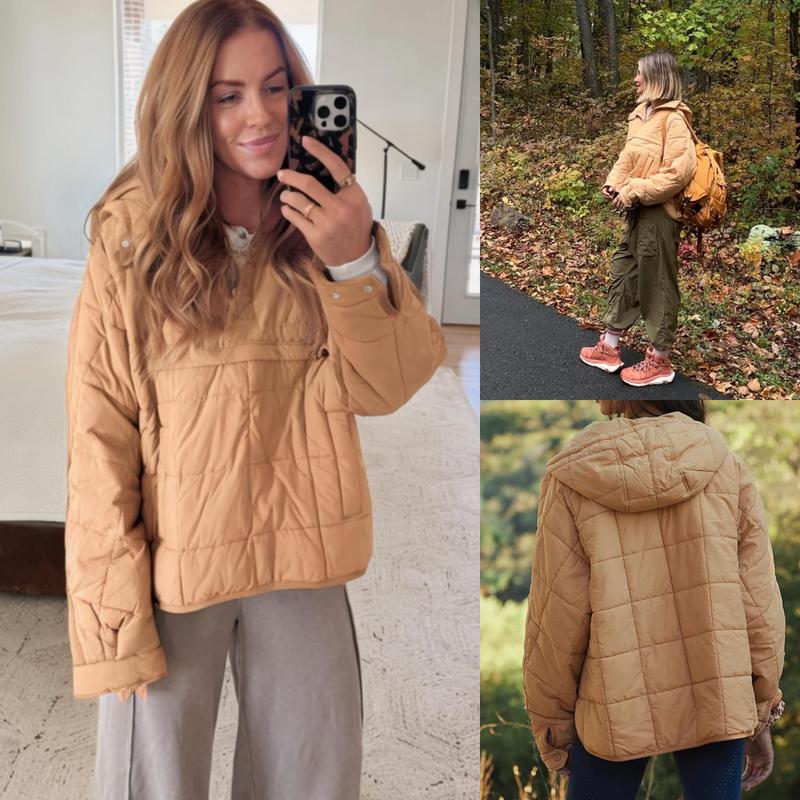 Veste doudoune oversize matelassée à capuche chauve-souris pour femme, pull à manches longues léger et chaud avec grande poche poitrine