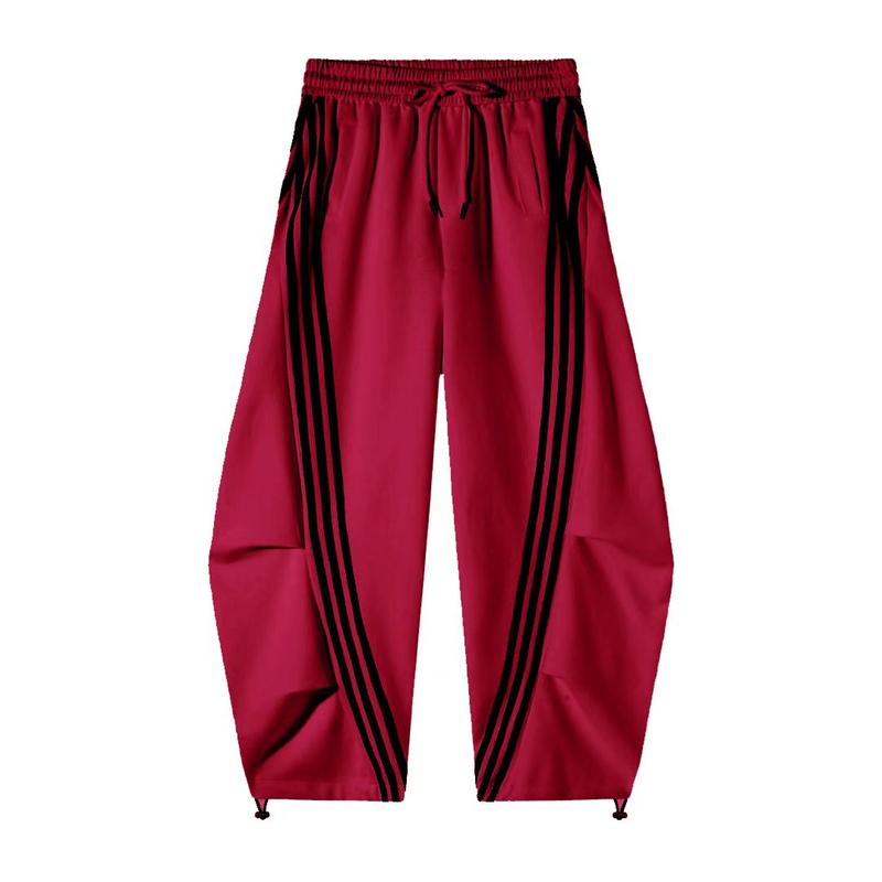 Pantaloni sportivi larghi a gamba larga a righe da donna, casual streetwear, con elastico in vita e tasche laterali per l'allenamento