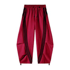 Pantaloni sportivi larghi a gamba larga a righe da donna, casual streetwear, con elastico in vita e tasche laterali per l'allenamento