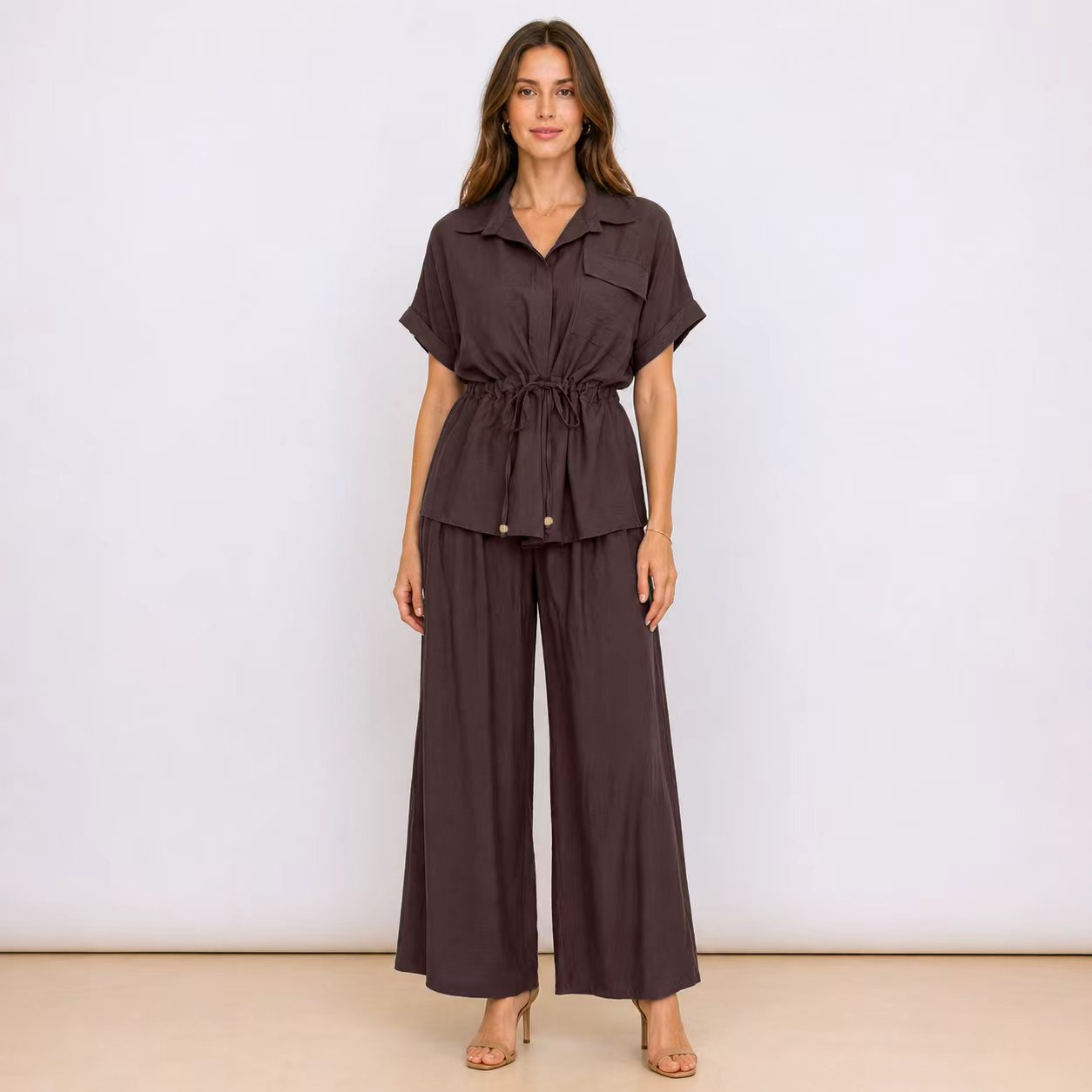[2026] Capri, Ensemble Chemise et Pantalon Coordonné Avec Cordon de Serrage à la Taille