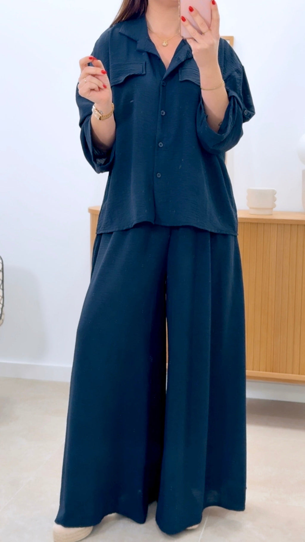 ENSEMBLE CHEMISE + PANTALON LARGE UNI
