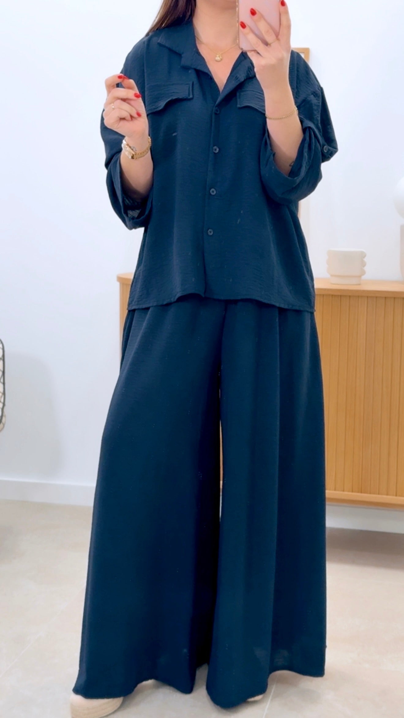 ENSEMBLE CHEMISE + PANTALON LARGE UNI
