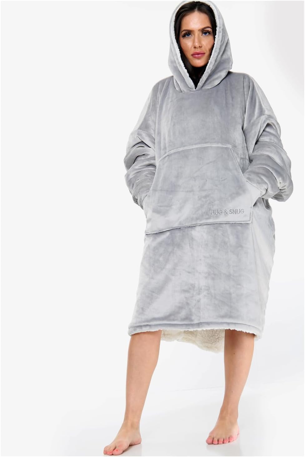Couverture Sweat à Capuche Géante Homme Femme, Polaire Sherpa Ultra Douce Chaude Confortable Portable, Plaid Couverture à Manches pour Adultes Ados avec Grande Poche