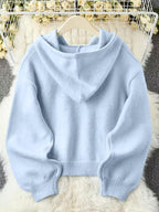 Felpa con cappuccio a maniche lunghe in maglia larga con cerniera, morbida, comoda, dal design unico per l'autunno e l'inverno, top elegante, abbigliamento femminile