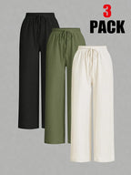 Ensemble 3 pièces : pantalon large uni pour femme