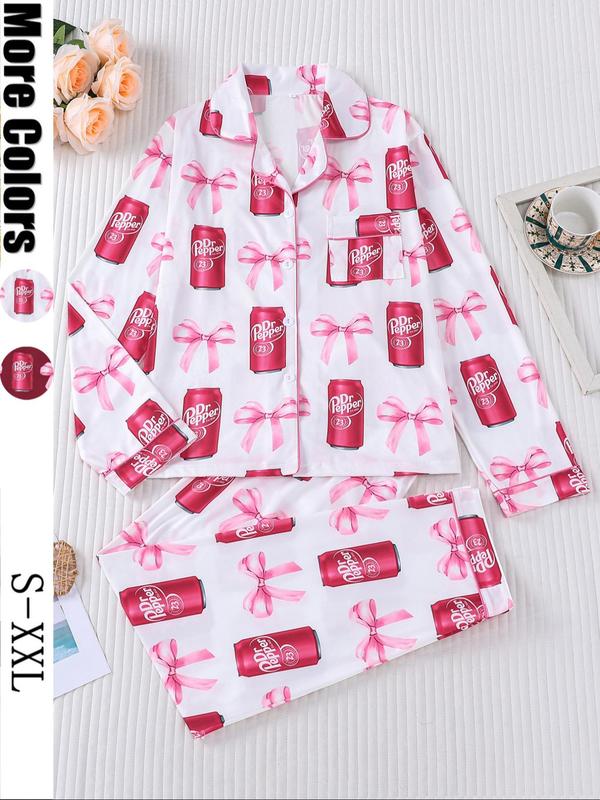Ensemble pyjama Dr Pepper pour femme, vêtement de nuit à manches longues imprimé soda, cadeau homewear doux et confortable pour l'automne et l'hiver