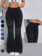 Y2K 2026 Women's Back Shirred Jeans,Mid-Rise Elasticity Waist Flared Jeans,With Pockets,Light Blue Washing Process,Women's Bell-Bottoms Wide-Leg Jeans,Waist - Cinching Design