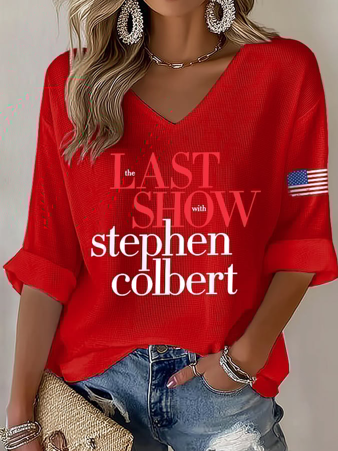 V-Neck Retro Last Show Print T-Shirt