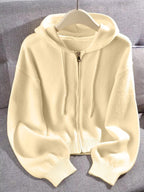 Felpa con cappuccio a maniche lunghe in maglia larga con cerniera, morbida, comoda, dal design unico per l'autunno e l'inverno, top elegante, abbigliamento femminile