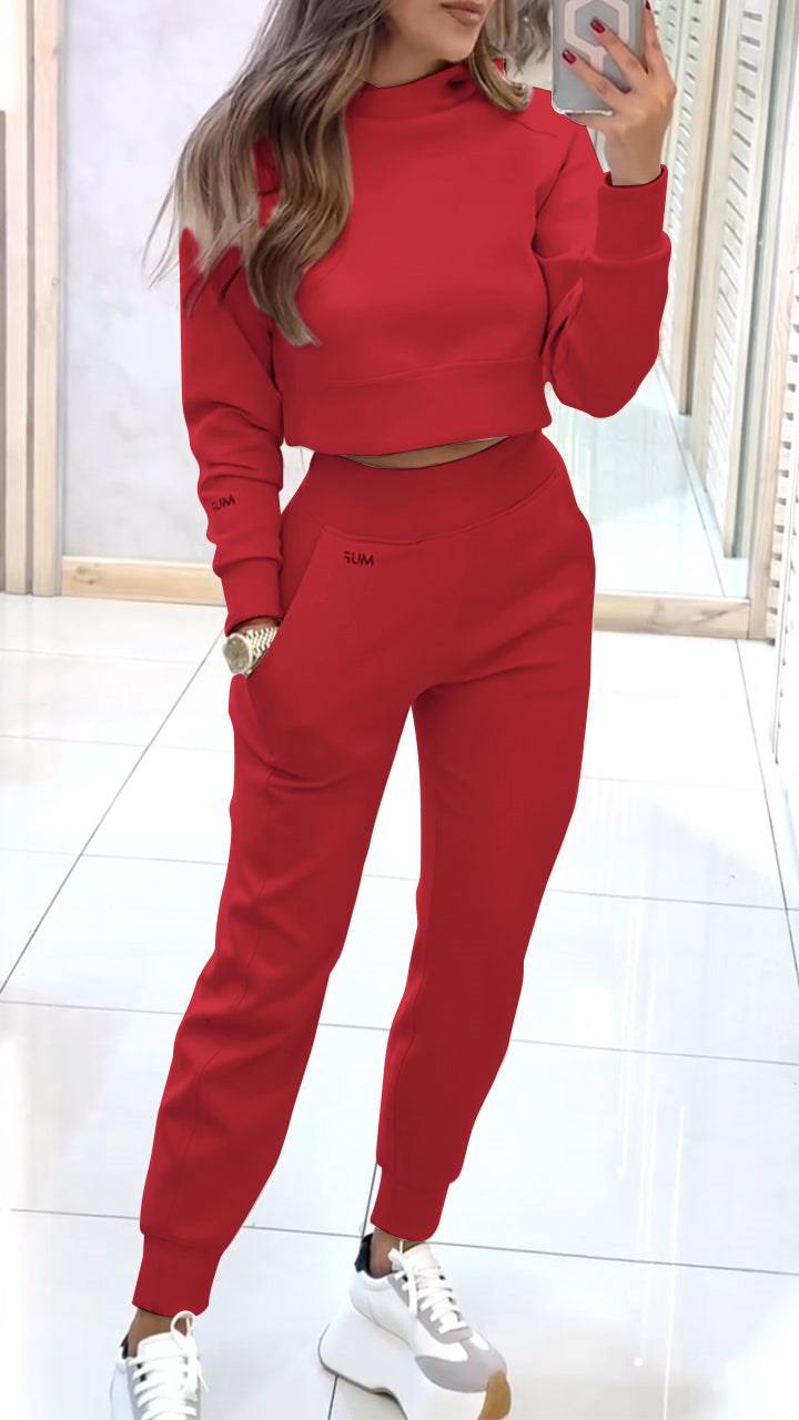 Ensemble pull décontracté pour femme à col montant et manches longues, idéal pour l'automne et l'hiver.