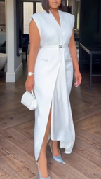Robe décontractée unie à col en V pour femmes avec du tempérament
