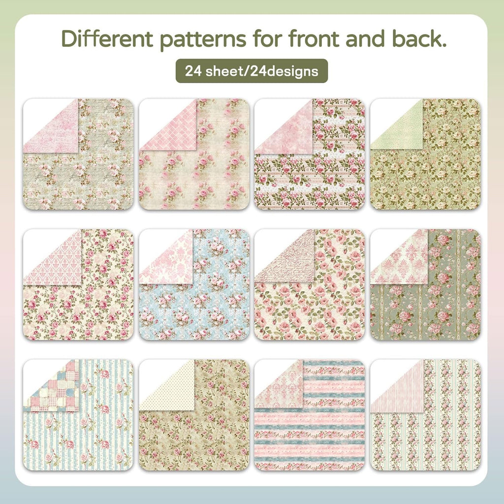 48 Sheets Scrapbook Paper 48 Designs Patterned Paper, 12 x 12 Inch Pink Floral Background Decorative Paper for DIY Album Decoupage Scrapbooking Card Making
