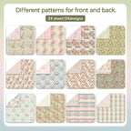 48 Sheets Scrapbook Paper 48 Designs Patterned Paper, 12 x 12 Inch Pink Floral Background Decorative Paper for DIY Album Decoupage Scrapbooking Card Making