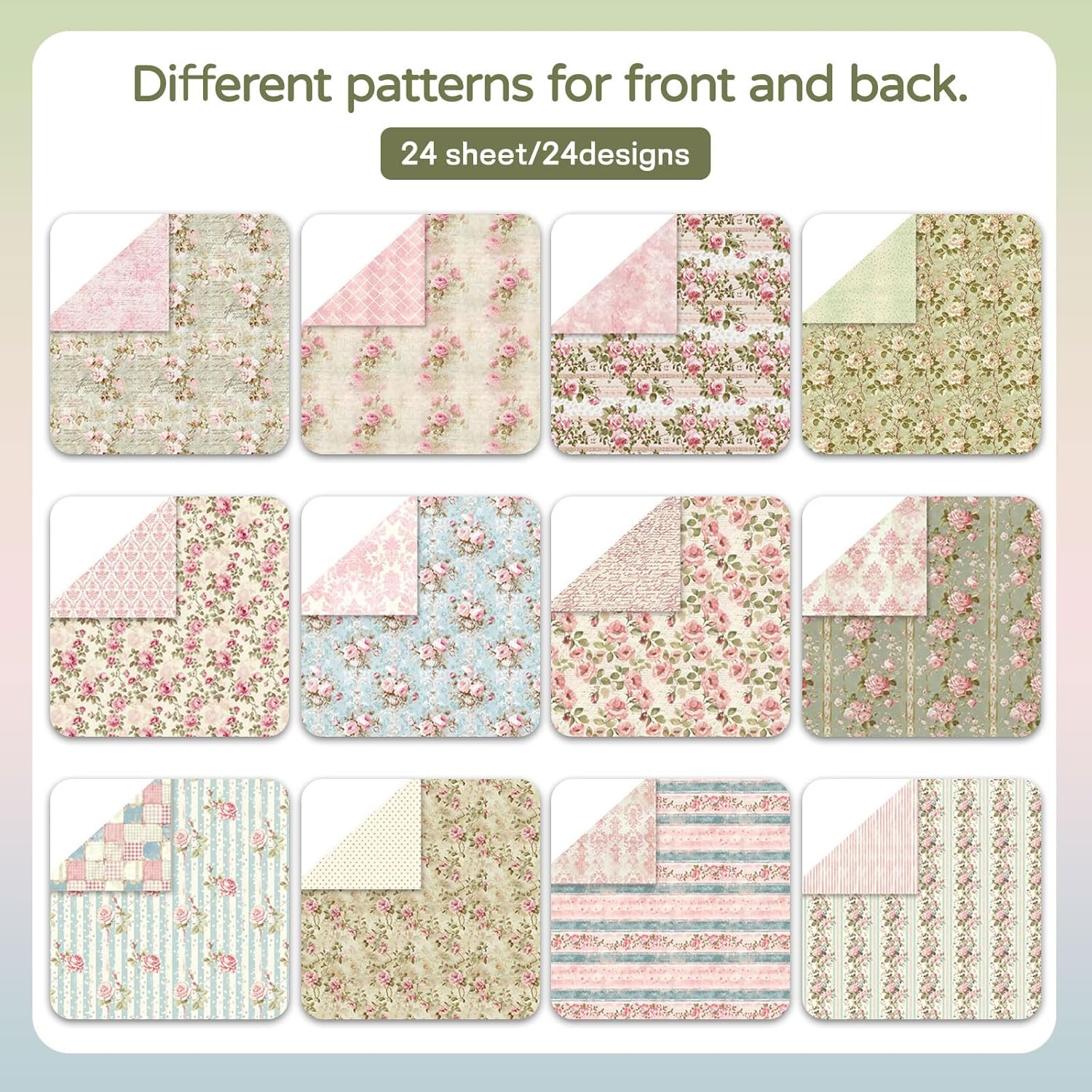 48 Sheets Scrapbook Paper 48 Designs Patterned Paper, 12 x 12 Inch Pink Floral Background Decorative Paper for DIY Album Decoupage Scrapbooking Card Making