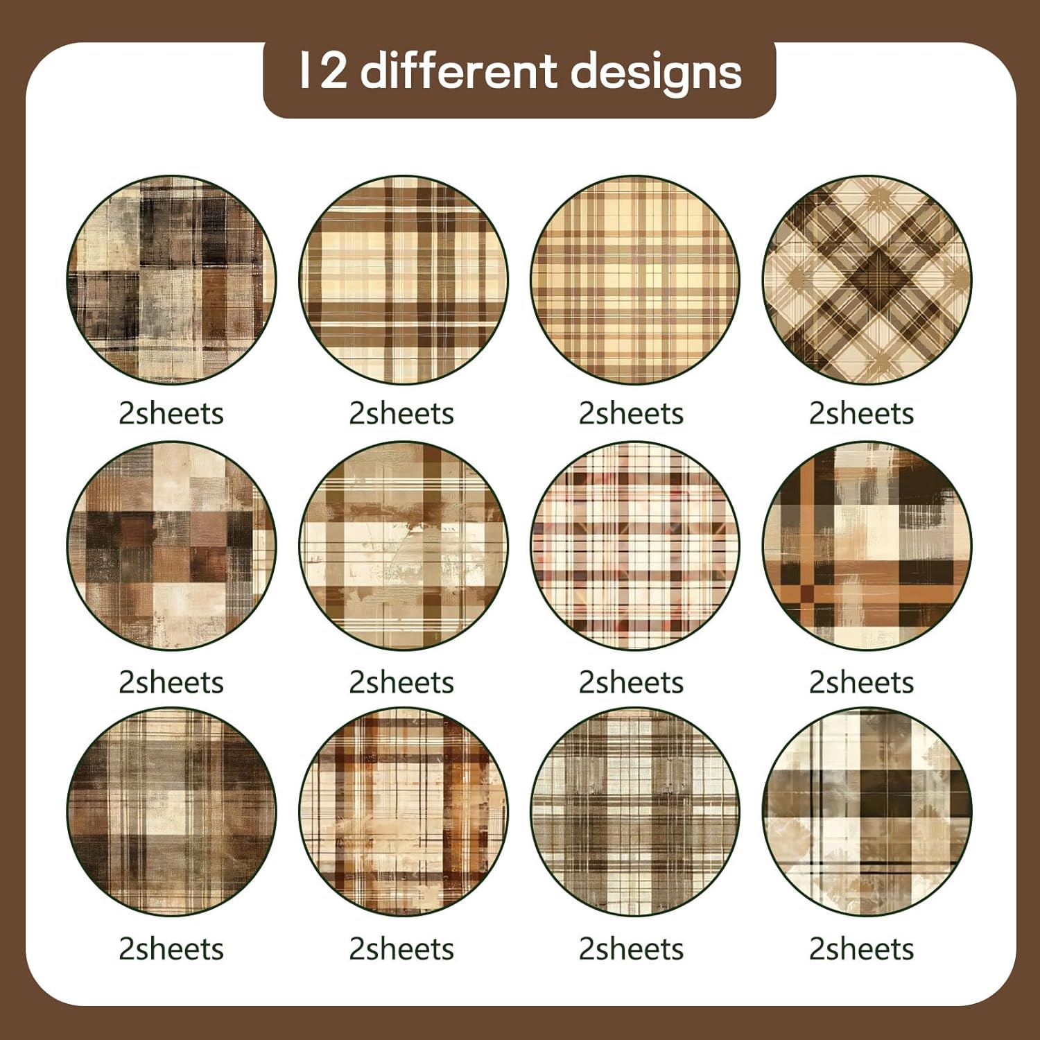 Vintage Plaid Scrapbook Paper Pad, 6" x 6", 24 Sheets/ 12Designs Single-Sided DIY Decorative Paper Sheets, Geometric Patterned Paper For Craft Lovers