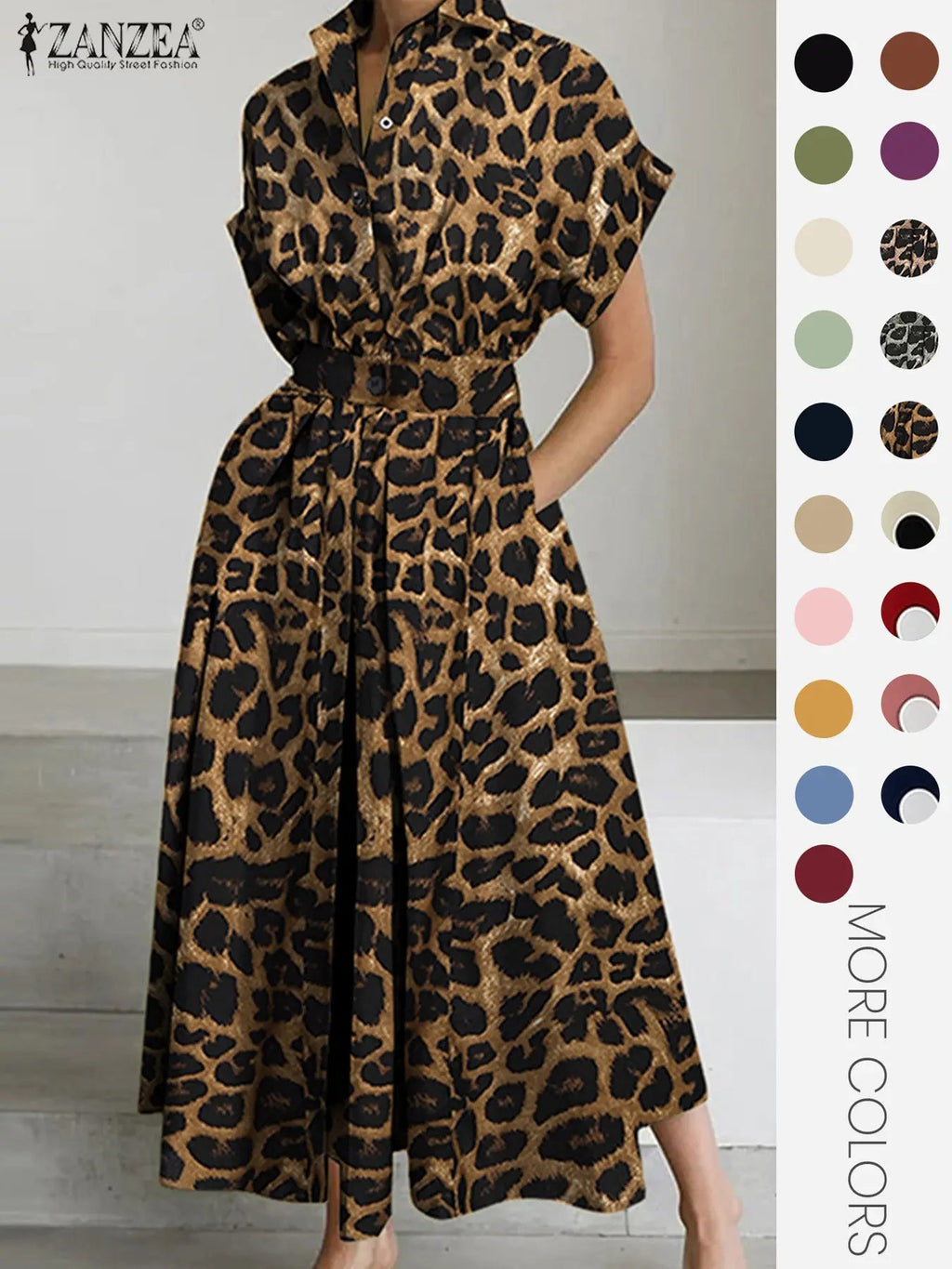 Robe unie à col pour femme, robe décontractée à manches courtes pour l'été, vêtements pour femmes pour le quotidien