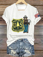 V-Neck Retro Save The Forest Service Print T-Shirt