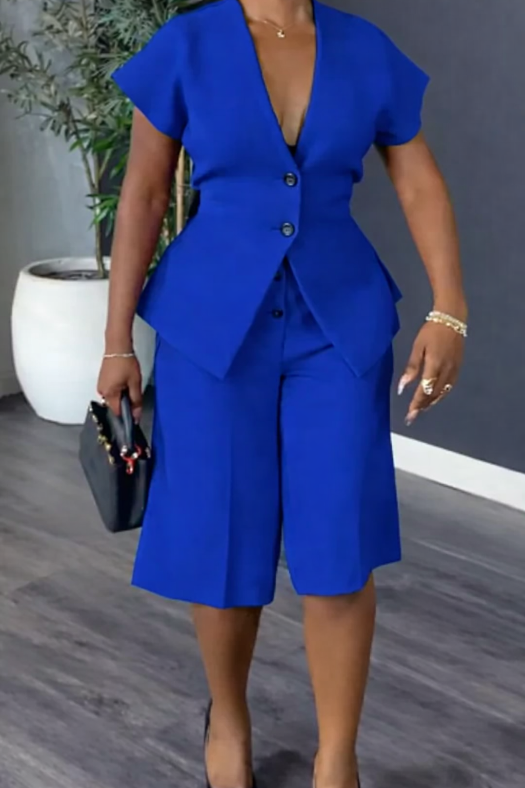 Ensemble décontracté veste col V et pantalon pour femme avec du tempérament