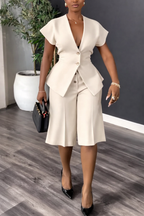 Ensemble décontracté veste col V et pantalon pour femme avec du tempérament