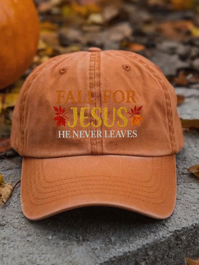 Cappellino da baseball unisex "Fall For Jesus He Never Leaves"