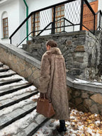 Manteau pour femme en fausse fourrure, couleur unie, devant ouvert, élégant, manches longues, col cascade, vêtement d'extérieur pour l'automne et l'hiver, vêtements pour femmes à porter au quotidien, vêtements pour femmes