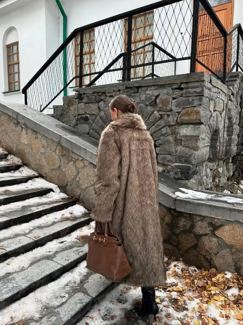 Manteau pour femme en fausse fourrure, couleur unie, devant ouvert, élégant, manches longues, col cascade, vêtement d'extérieur pour l'automne et l'hiver, vêtements pour femmes à porter au quotidien, vêtements pour femmes