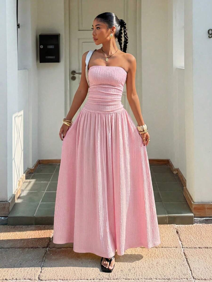 Robe longue d'été élégante sans bretelles pour femme