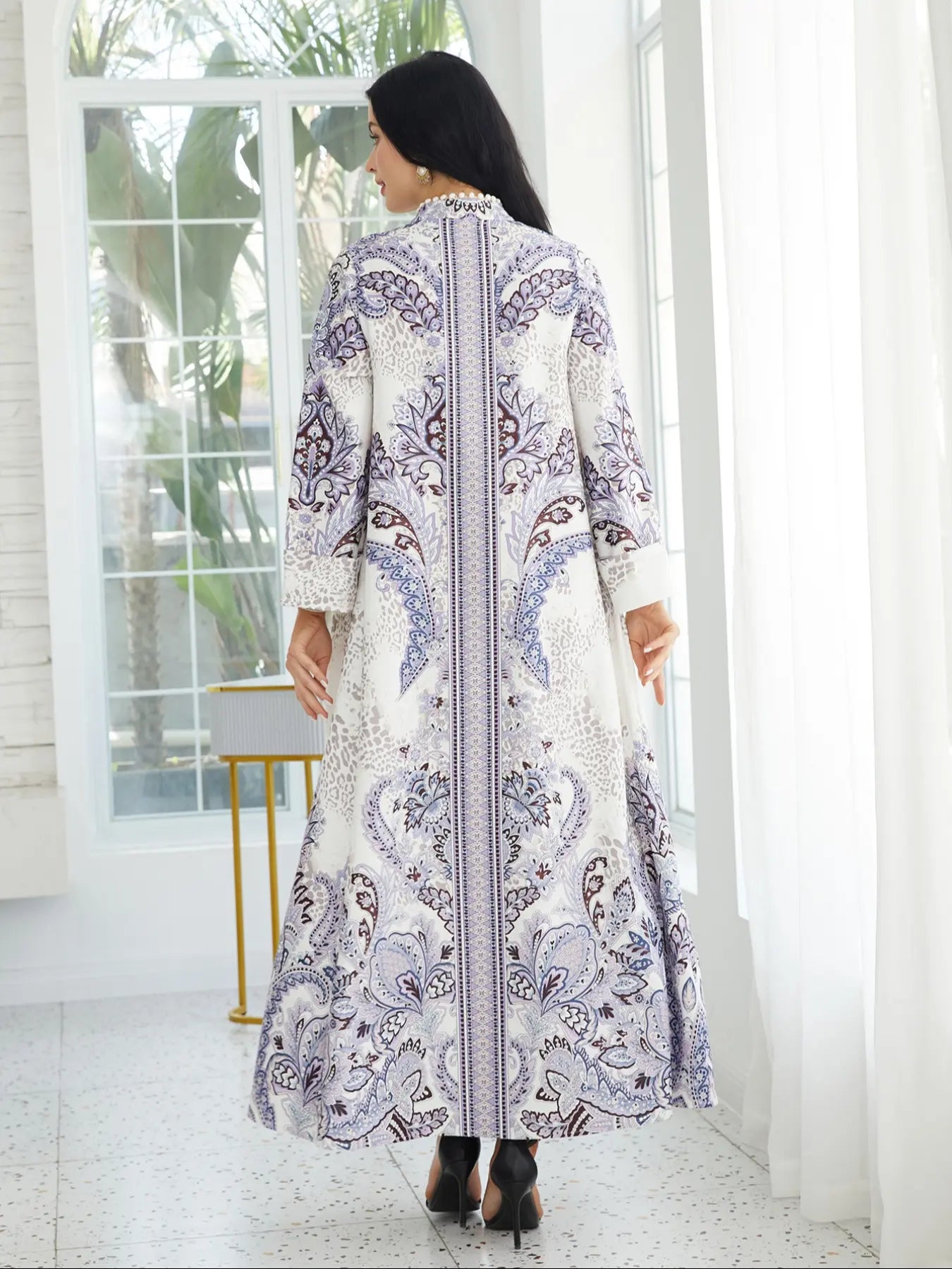 Vestito Lungo da Donna Scollo a V, Jalabiya A-line Vestibilità Morbida per Tutte le Stagioni, Morbido Tessuto Elasticizzato 75D, Elegante Abbigliamento Arabo