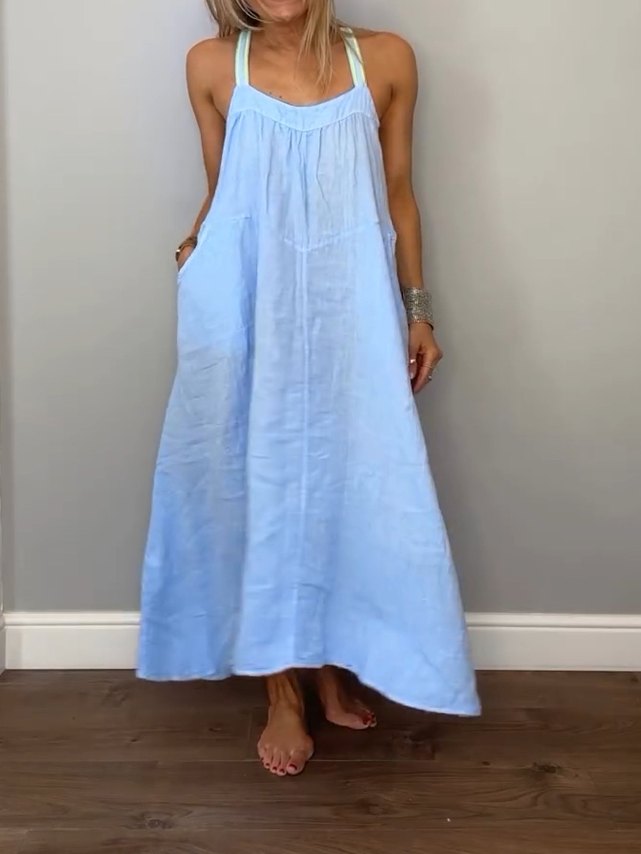 Robe nuisette femme en coton et lin uni