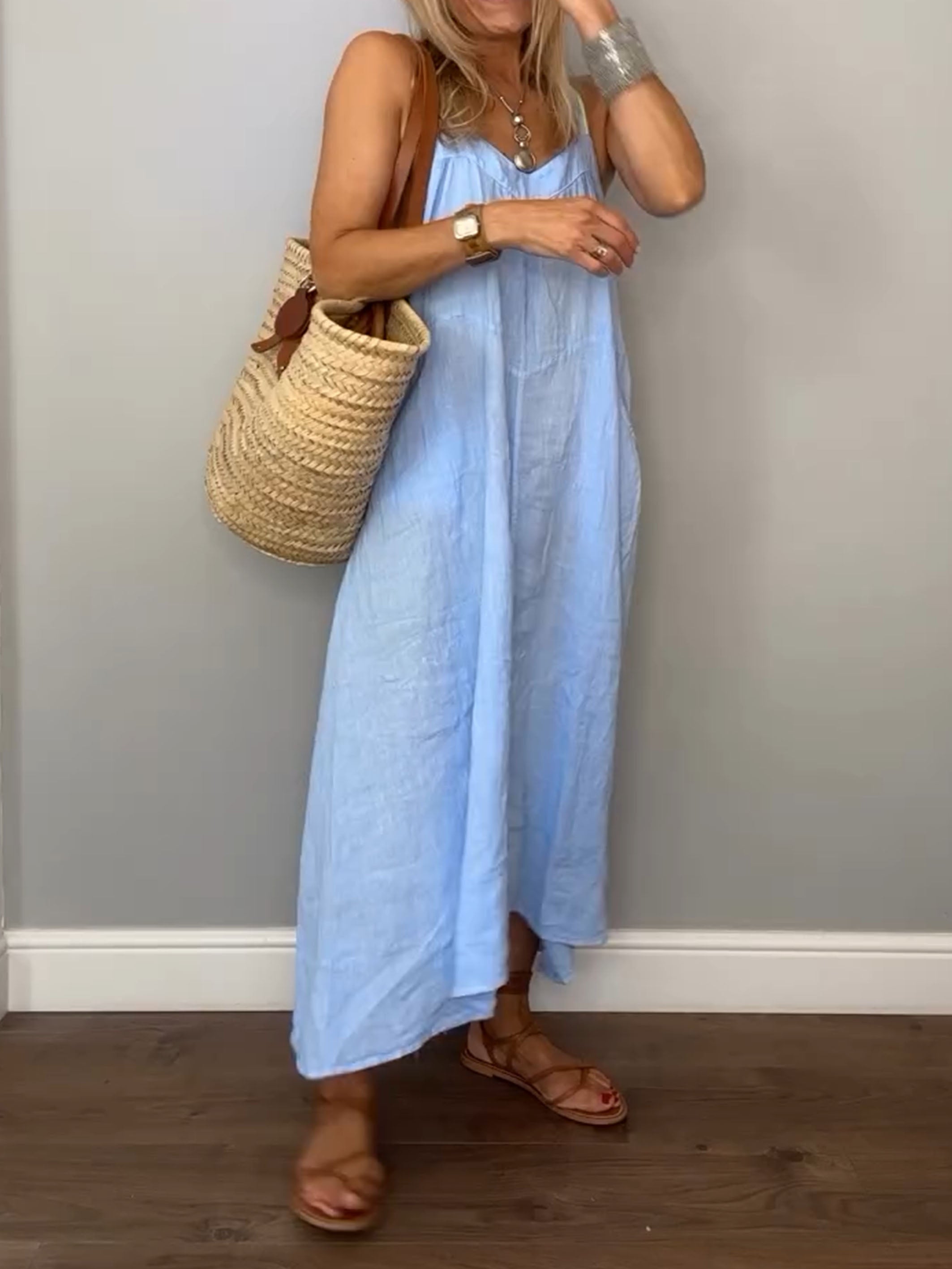 Robe nuisette femme en coton et lin uni