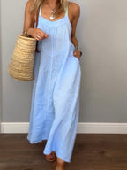 Robe nuisette femme en coton et lin uni