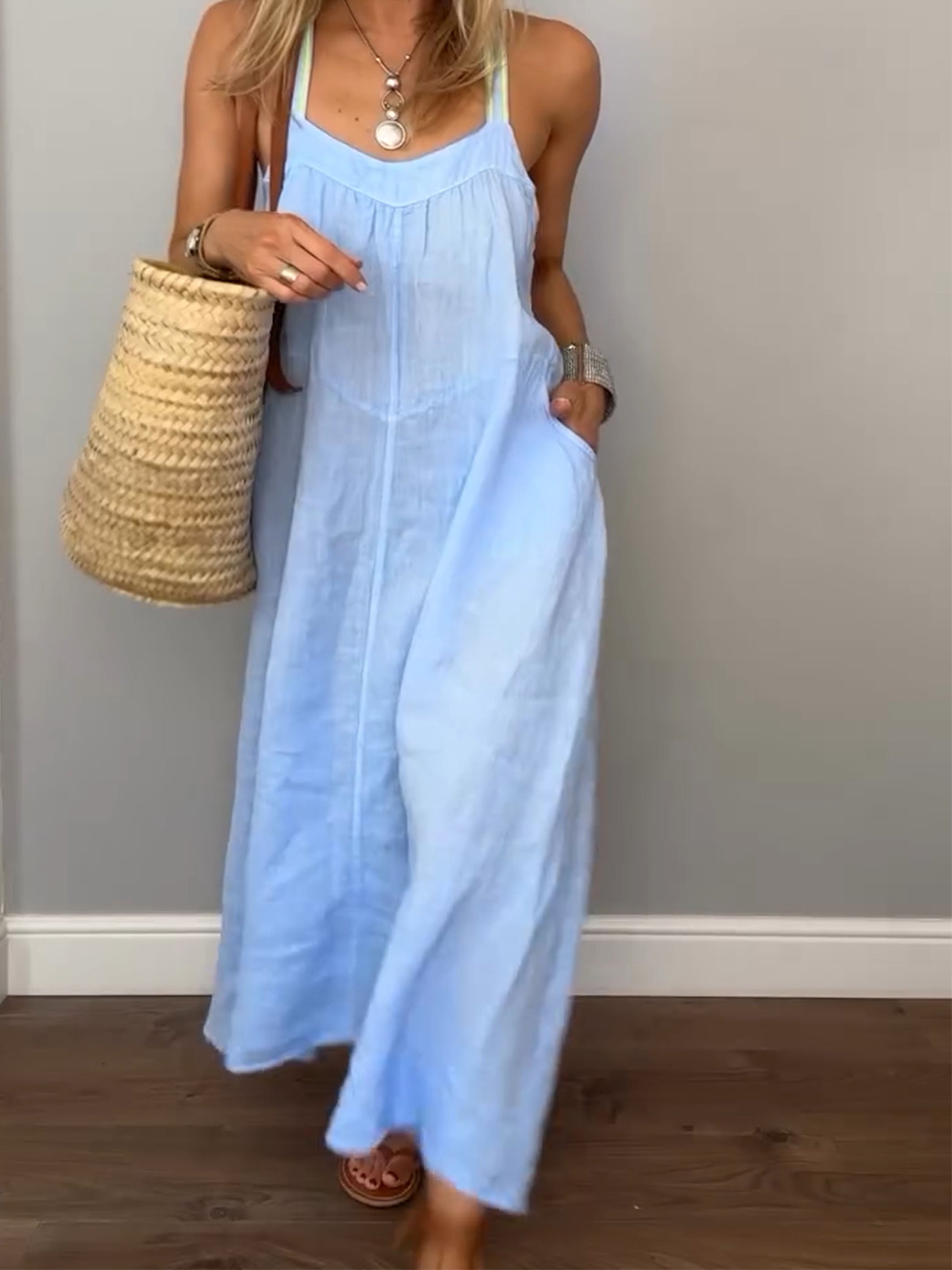 Robe nuisette femme en coton et lin uni