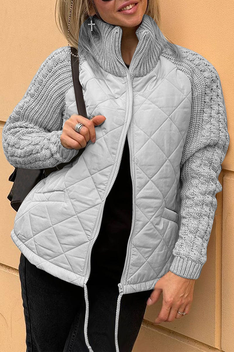 Veste zippée décontractée en tricot patchwork de couleur unie pour femmes