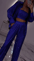 Ensemble décontracté trois pièces à revers et strass pour femme