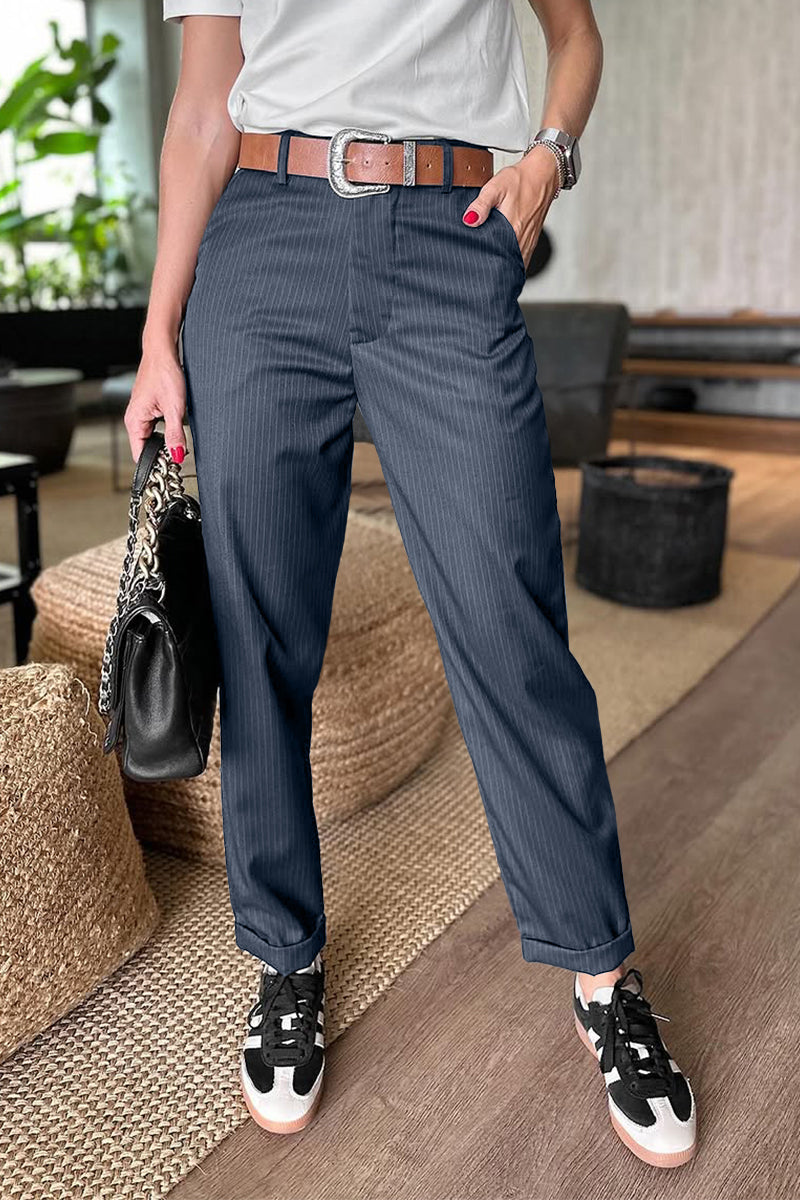 Pantalon de costume court rayé décontracté pour femme