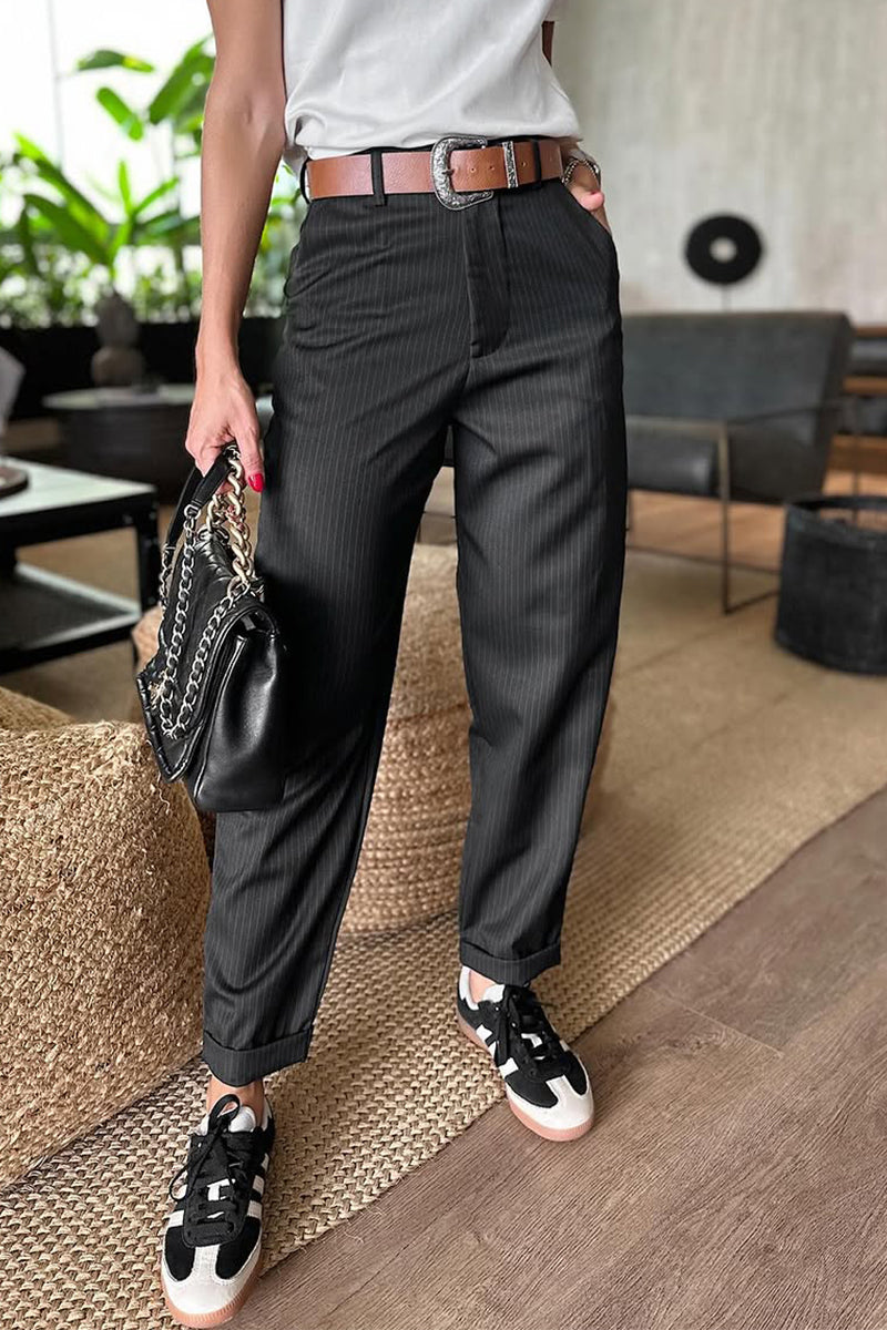 Pantalon de costume court rayé décontracté pour femme