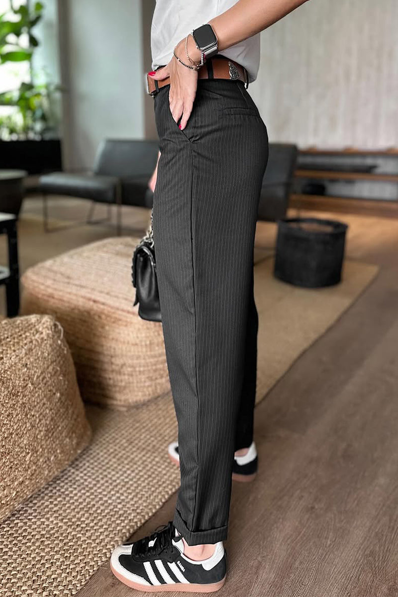Pantalon de costume court rayé décontracté pour femme