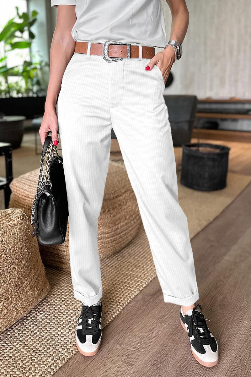 Pantalon de costume court rayé décontracté pour femme
