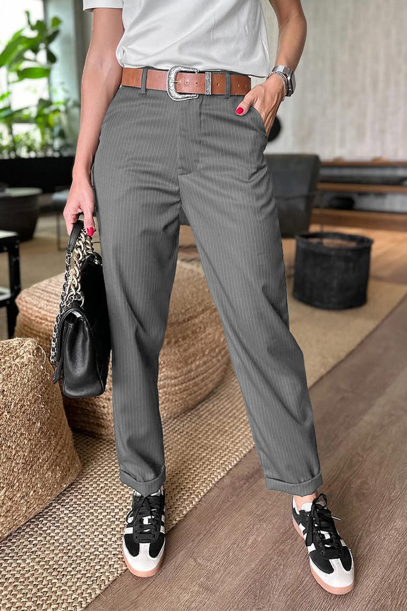 Pantalon de costume court rayé décontracté pour femme