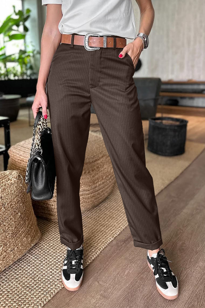 Pantalon de costume court rayé décontracté pour femme
